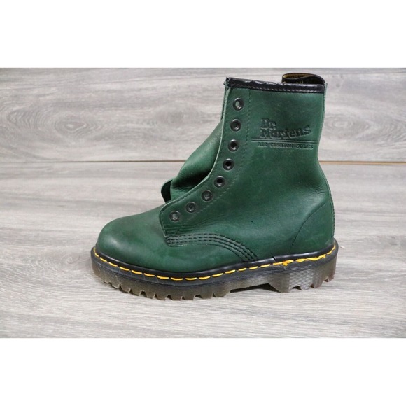 Vintage Dr DOC MARTEN Combat Boots England MIE Green Leather UK 3 US 5 - Picture 2 of 11
